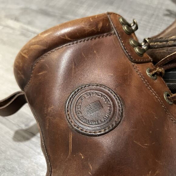 VTG Polo Sport Ralph Lauren Brown Leather Ranger Cookie Boots Strap/Buckle Tall